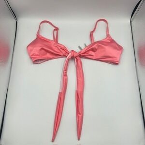 NWT Victoria's Secret Swim Coral Pink Tie Front Bikini Top Size Medium‎
